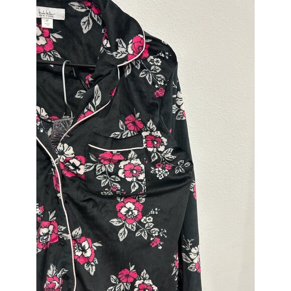 Nicole Miller New York Floral Pajama Set Long Sleeve Top Pants Black Pink Sz M - Picture 8 of 13